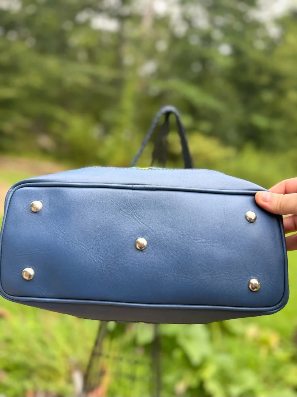Embroidered Floral Shoulder Bag - Blue & Yellow